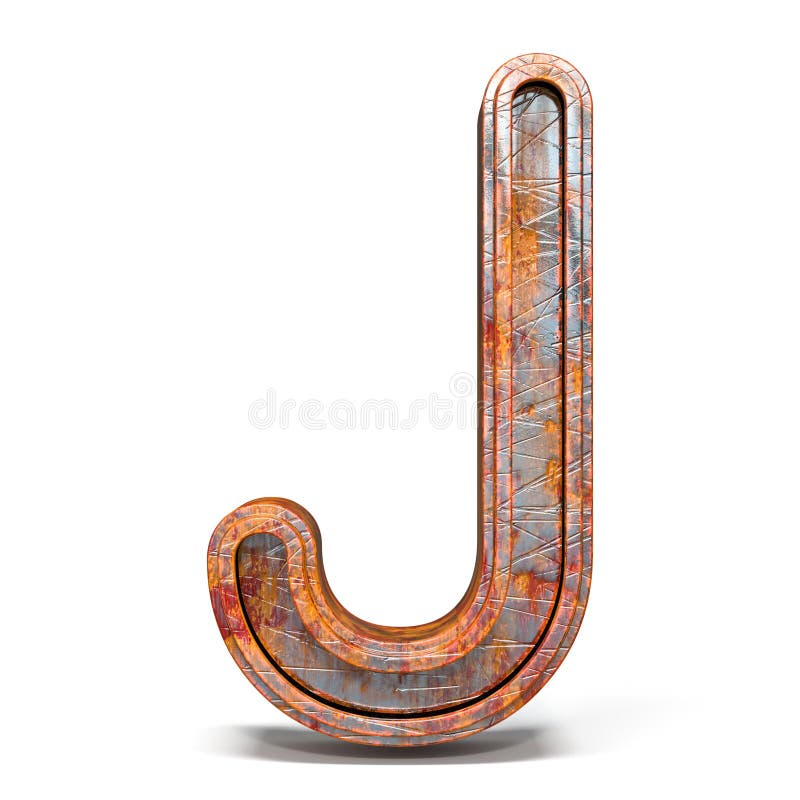 Letra oxidada J 3D de la fuente del metal stock de ilustración