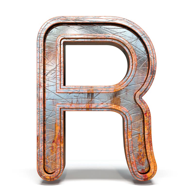 Letra oxidada R 3D da fonte do metal