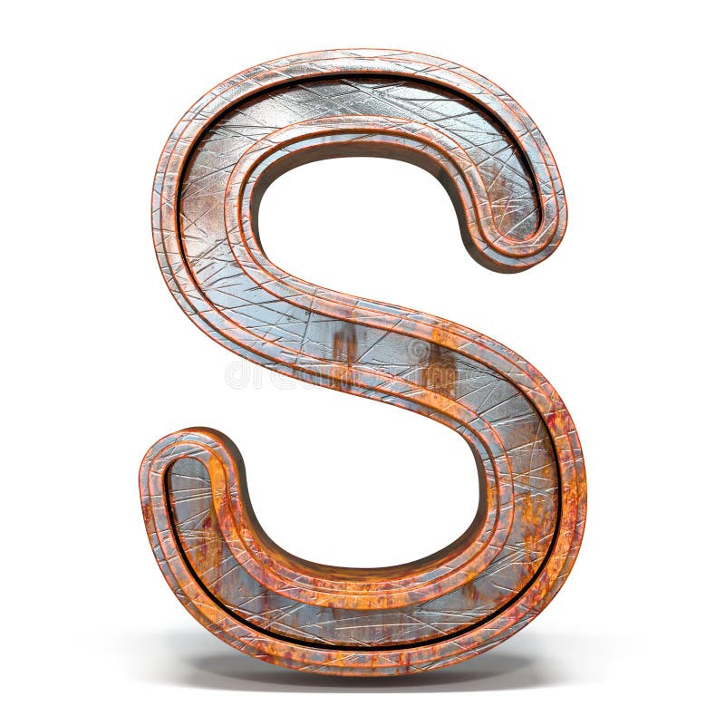 Letra oxidada S 3D da fonte do metal