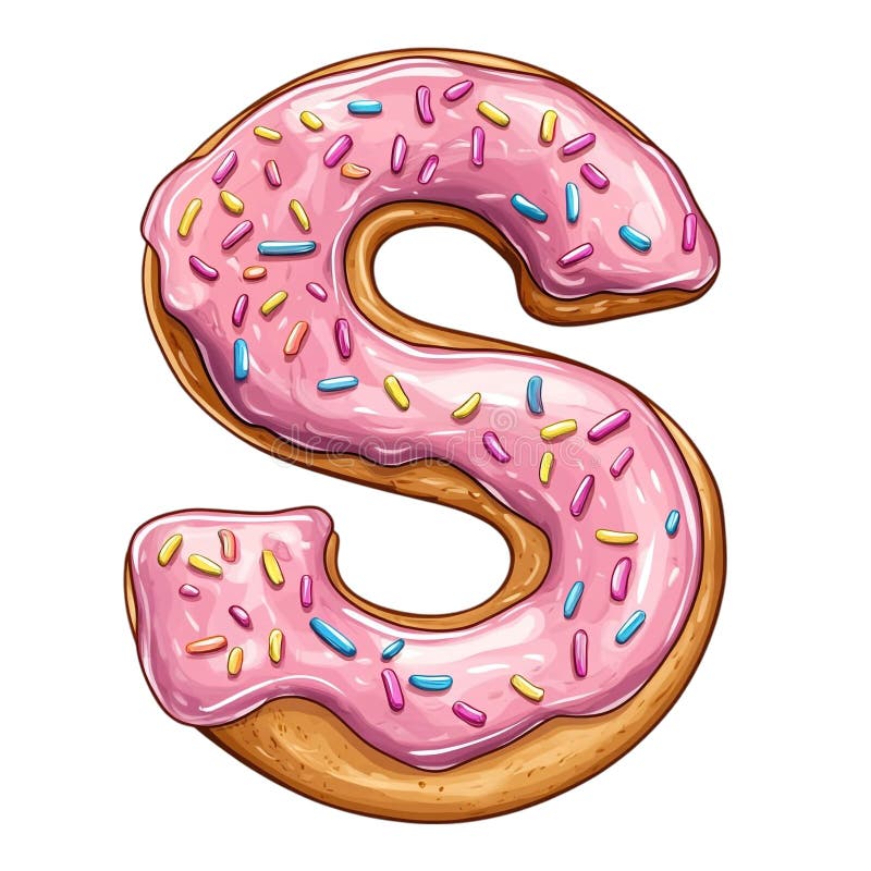 Letra rosada em forma de donut S com aspersor doce ilustração stock