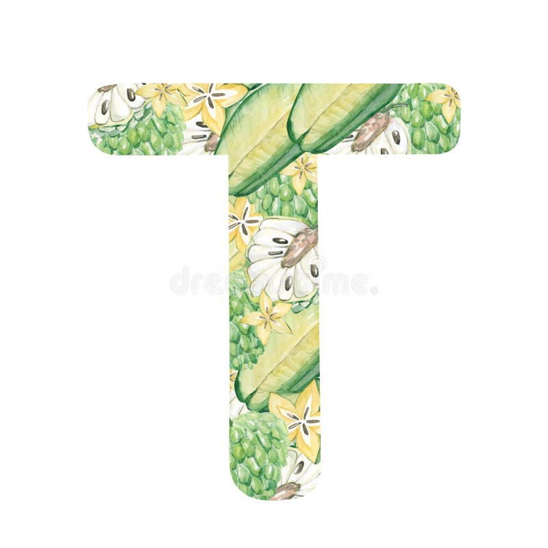 Letra T del alfabeto tierno pintado a mano color agua - en frutos brillantes Elemento de letra a la moda aislado en blanco Símbol libre illustration Letra T del alfabeto tierno pintado a mano color agua - en frutos brillantes Elemento de letra a la moda aislado en blanco Símbol libre illustration