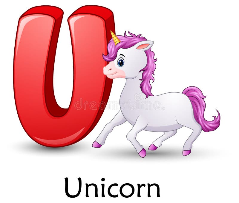A letra U é para o alfabeto dos desenhos animados do unicórnio ilustração stock A letra U é para o alfabeto dos desenhos animados do unicórnio ilustração stock