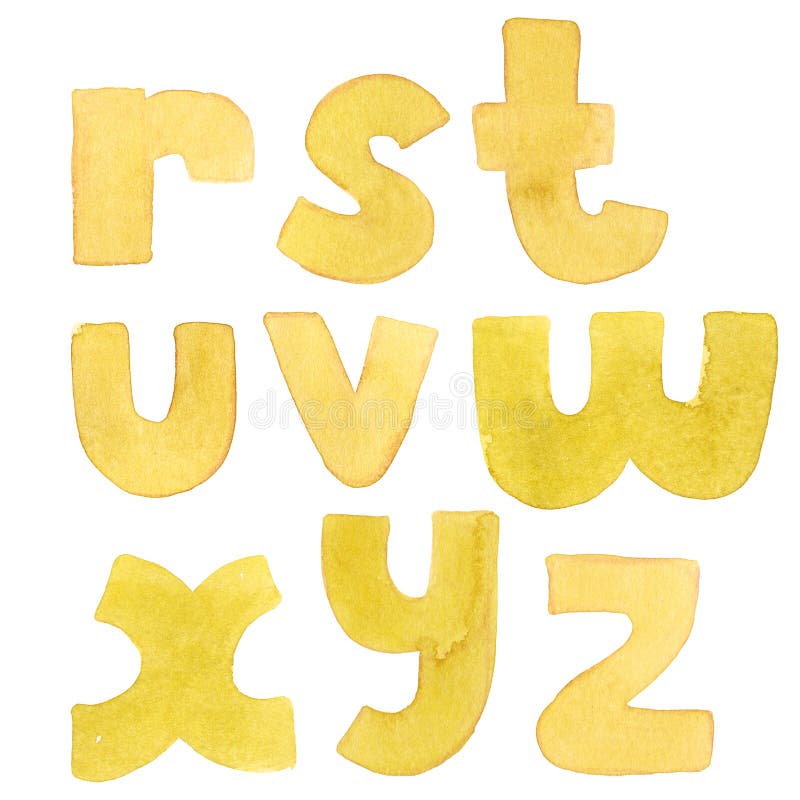 Letras brilhantes da grande aquarela granulado Sequência corajosa do alfabeto de R a Z Fonte amarela brilhante ilustração royalty free Letras brilhantes da grande aquarela granulado Sequência corajosa do alfabeto de R a Z Fonte amarela brilhante ilustração royalty free