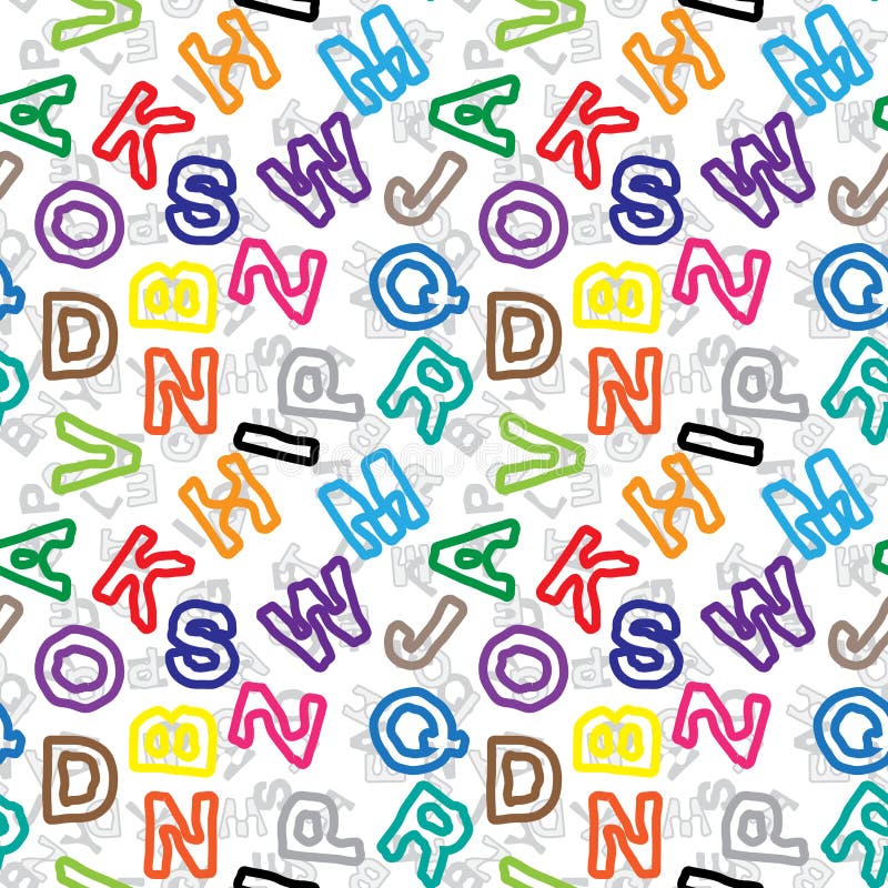 Padrão contínuo de letras coloridas sobre fundo branco ilustração royalty free