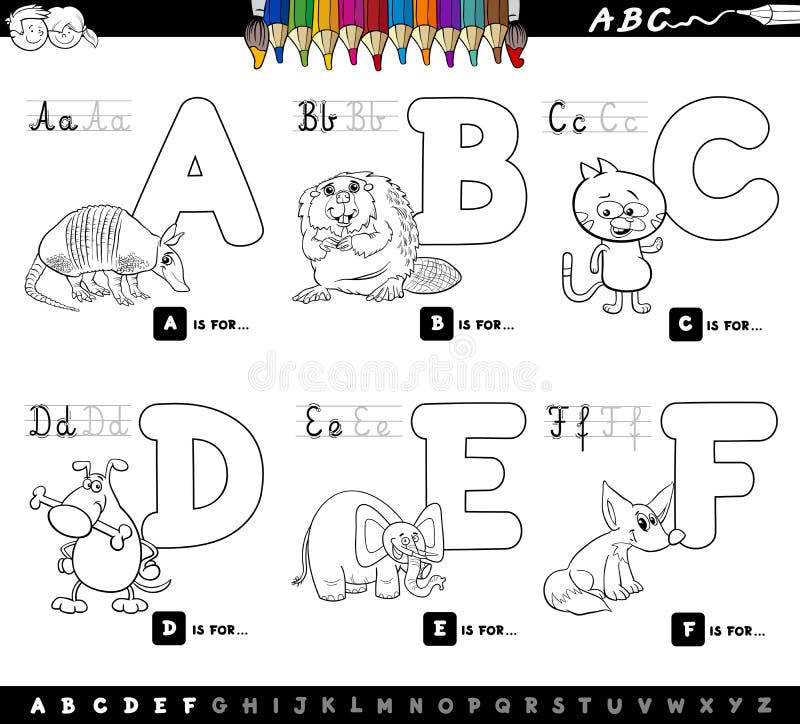 Letras educativas del alfabeto de la historieta para colorear ilustración del vector Letras educativas del alfabeto de la historieta para colorear ilustración del vector