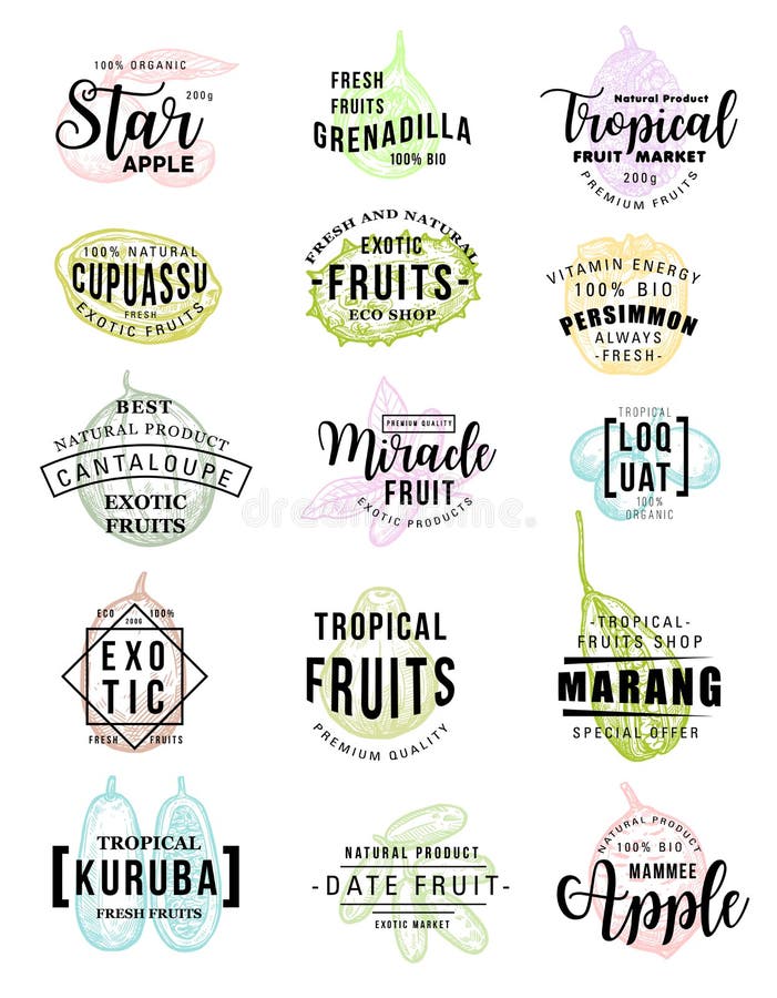 Letras exóticas del bosquejo del vector del mercado de la granja de las frutas libre illustration Letras exóticas del bosquejo del vector del mercado de la granja de las frutas libre illustration