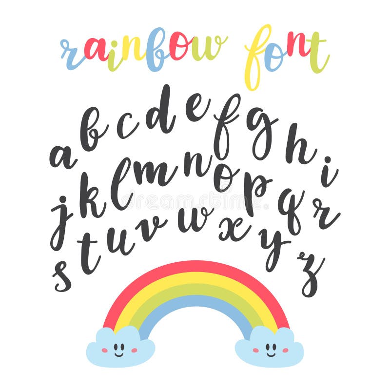 Letras lindas Fuente caligráfica dibujada mano Alfabeto de las letras Fuente del arco iris stock de ilustración Letras lindas Fuente caligráfica dibujada mano Alfabeto de las letras Fuente del arco iris stock de ilustración