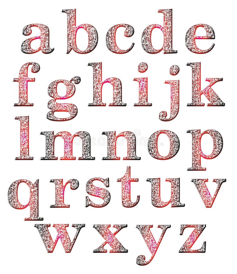 Letras minúsculas do grunge do inclinação Alfabeto grosseiro no fundo branco ilustração do vetor Letras minúsculas do grunge do inclinação Alfabeto grosseiro no fundo branco ilustração do vetor