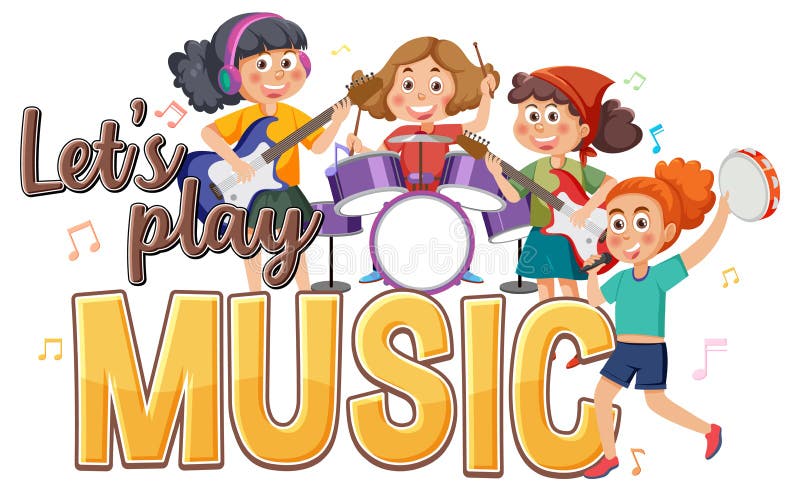 Lets Play Music Text with Children Playing Musical Instrument Stock ...
