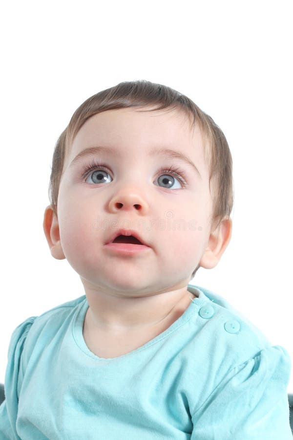 Letten op van de baby aandachtig met grote blauwe ogen