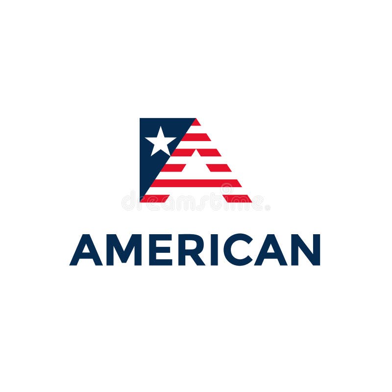 Letter A in American colors. Patriotic Usa logo design element isolated. Template trendy symbol or emblem. vector illustration Letter A in American colors. Patriotic Usa logo design element isolated. Template trendy symbol or emblem. vector illustration
