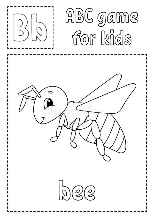 Letter B is for Bee. ABC Game for Kids. Alphabet Coloring Page. Cartoon