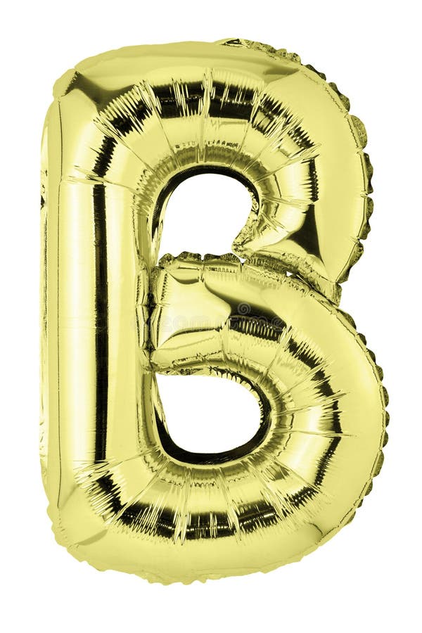 Letter B in gold mylar balloon isolated