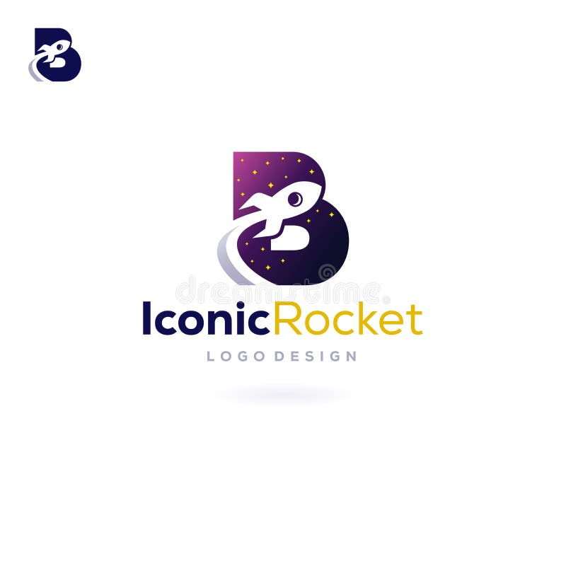 Letter B Rocket Logo Spacecraft fly into space stock illustration