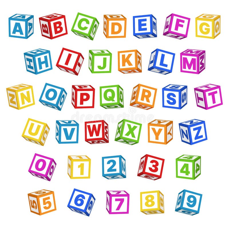 Letter Blocks Font. 3d Children Toys English Alphabet, Baby Cubes Different  Angles, Bright Color Letters and Numbers Stock Vector - Illustration of  creative, multicolored: 214628815