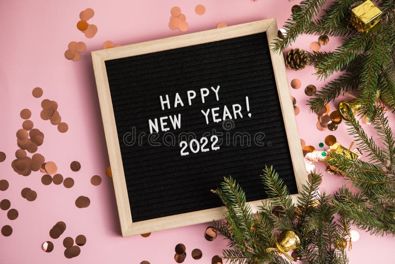 Letter Board New Year 2022 and Christmas Concept. Top Horizontal View