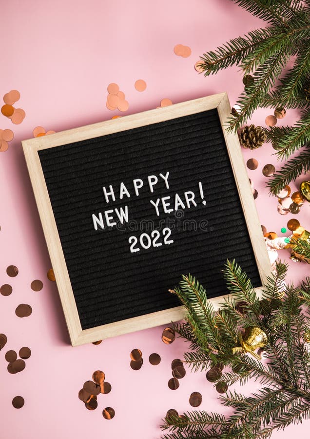 Letter Board New Year 2022 and Christmas Concept. Top Horizontal View