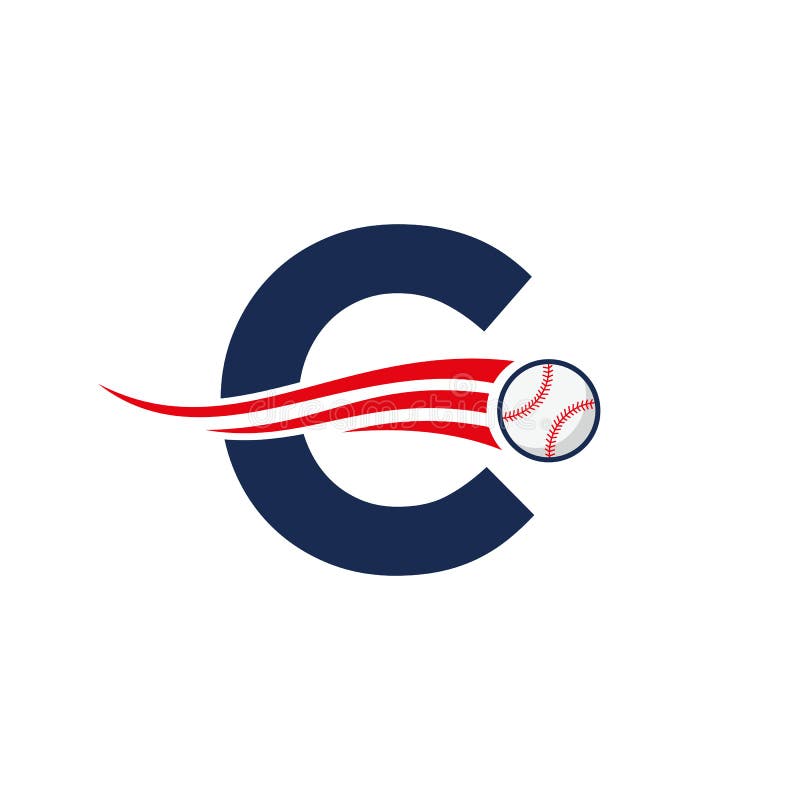 Letter C Baseball Logo Concept with Moving Baseball Icon Vector Template Stock Vector
