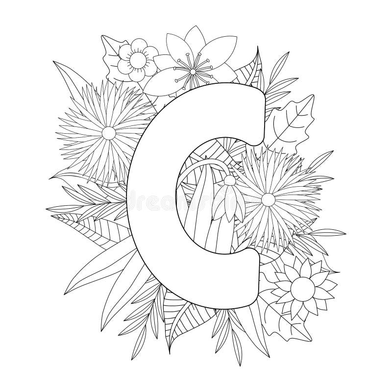 Letter C Coloring Page Floral Coloring Stock Vector Illustration Of