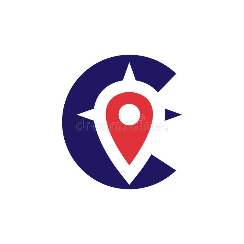 Letter C with Location Pin and Compass Logo vector illustration