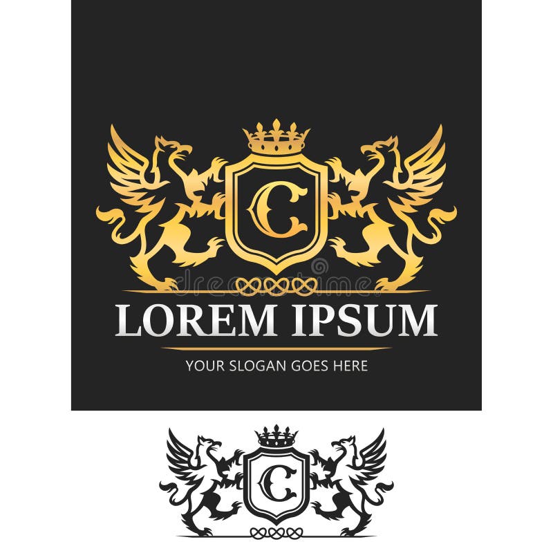 Letter C Logo Griffin Heraldic King Crown Clipart Stock Vector ...