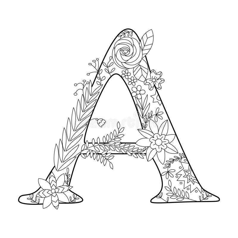 Letter a Coloring Book for Adults Vector Stock Vector - Illustration of ...