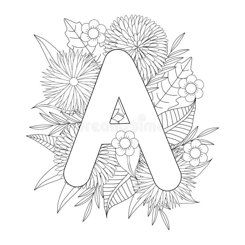 Letter A Coloring Page. Floral Coloring Stock Vector - Illustration Of  Background, Letter: 226003183