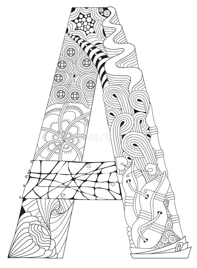 Download Letter A For Coloring. Vector Decorative Zentangle Object ...