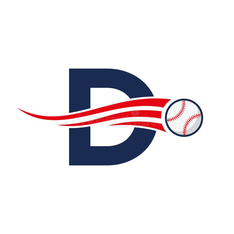 Letter D Baseball Logo Concept with Moving Baseball Icon Vector Template Stock Vector