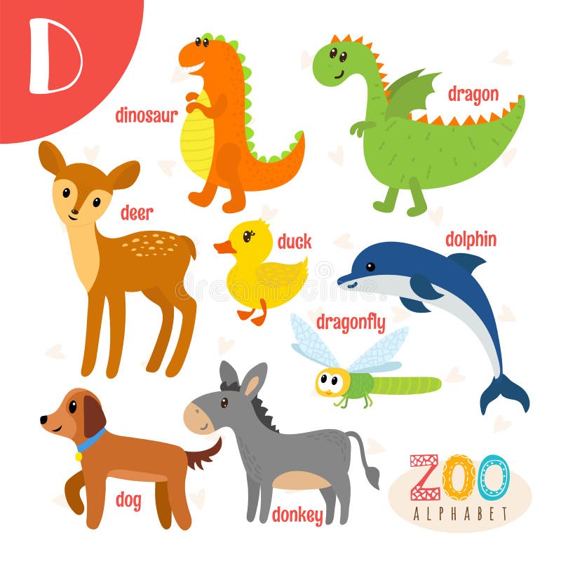 Letter D. Cute Animals. Funny Cartoon Animals in Vector Stock Vector ...