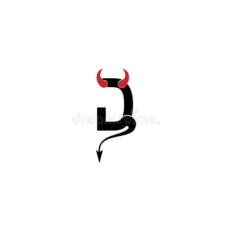 Letter D with devil`s horns and tail icon logo design vector