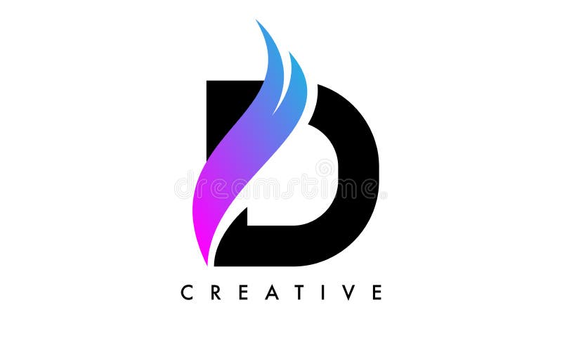 Letter D Logo Icon Design with Purple Swoosh and Creative Curved Cut ...