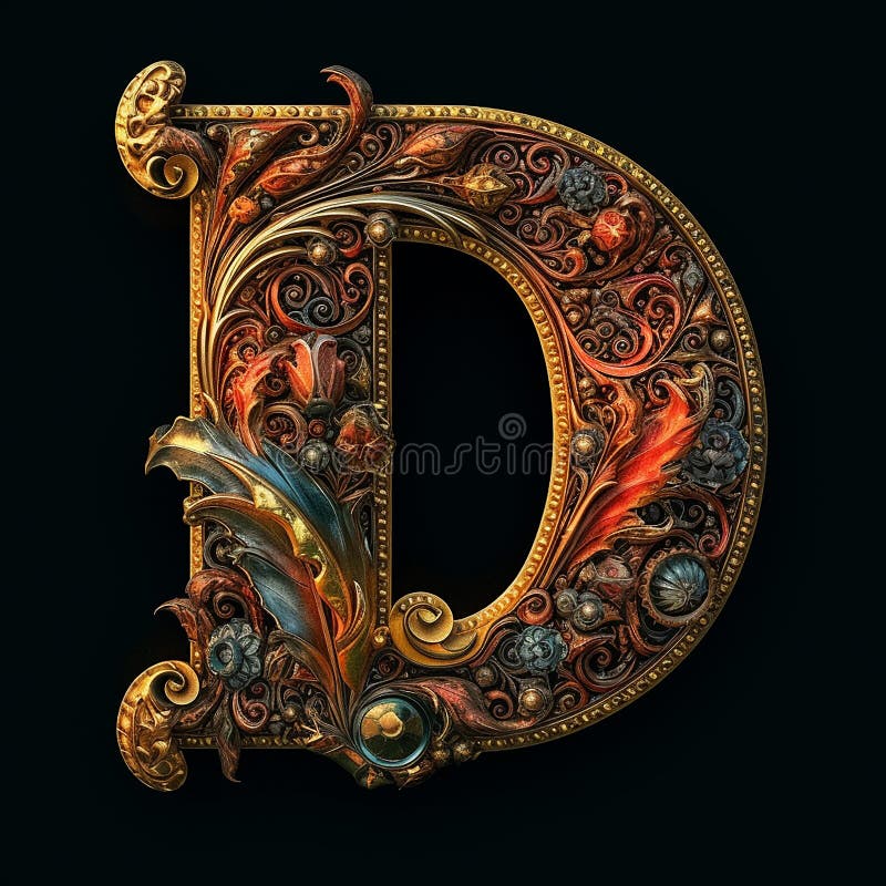The Letter D in a Mythical Way on Black Background.Generative AI Stock ...