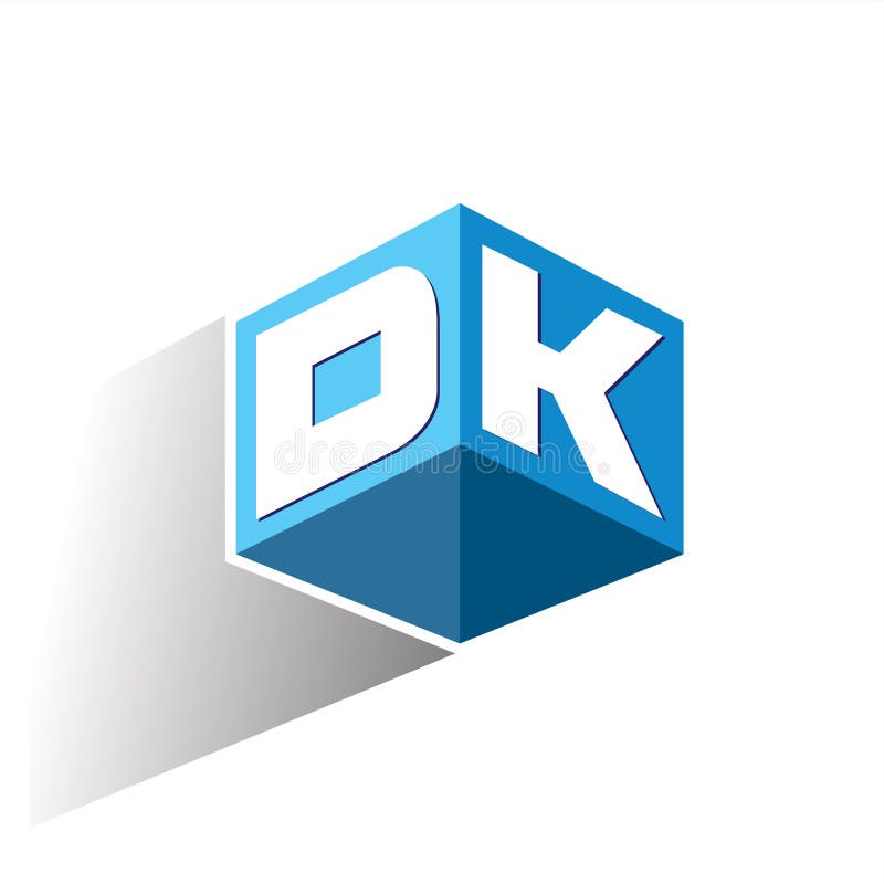 Letter DK logo in hexagon shape and blue background, cube logo with letter design for company identity