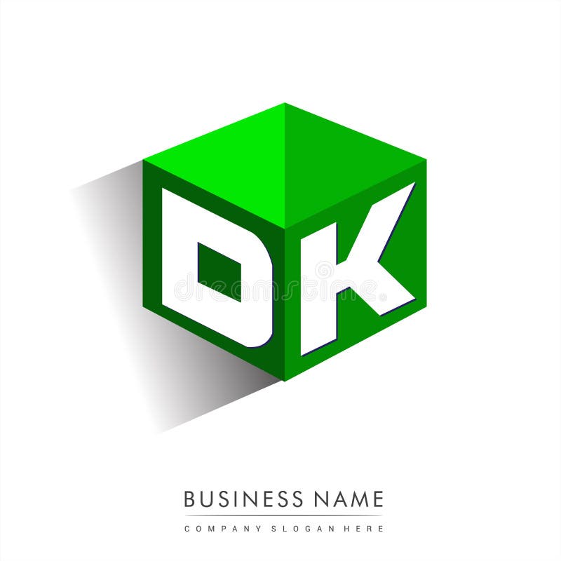 Letter DK logo in hexagon shape and green background, cube logo with letter design for company identity