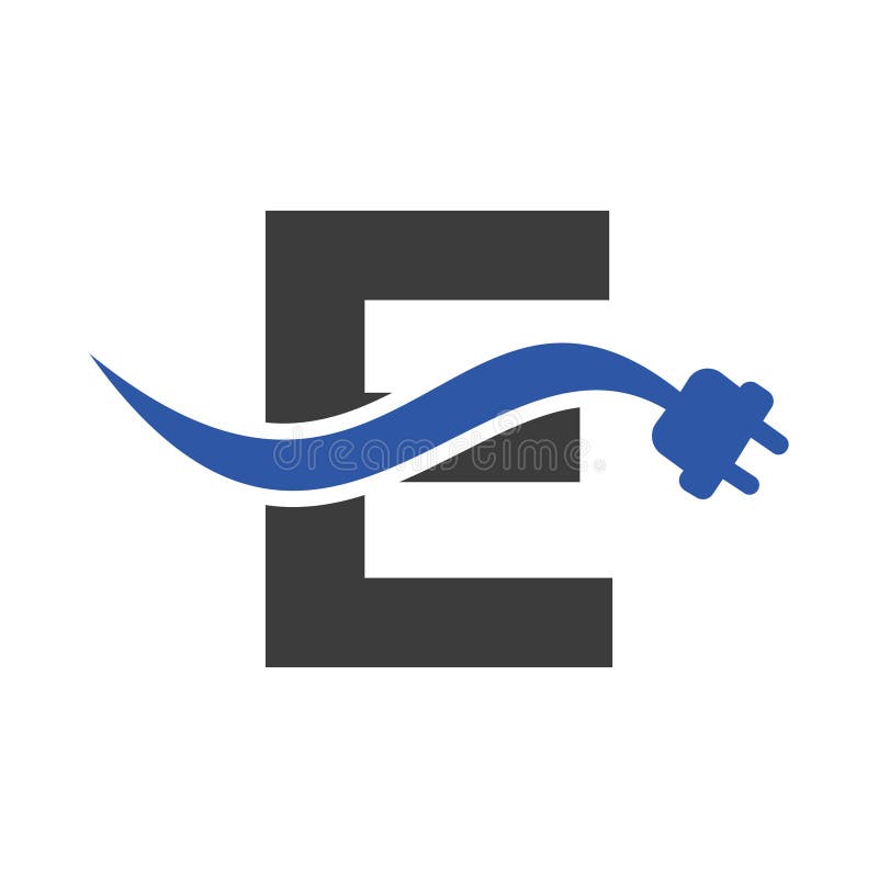 Letter E Electricity or Electrical Logo Concept with Electric Plug