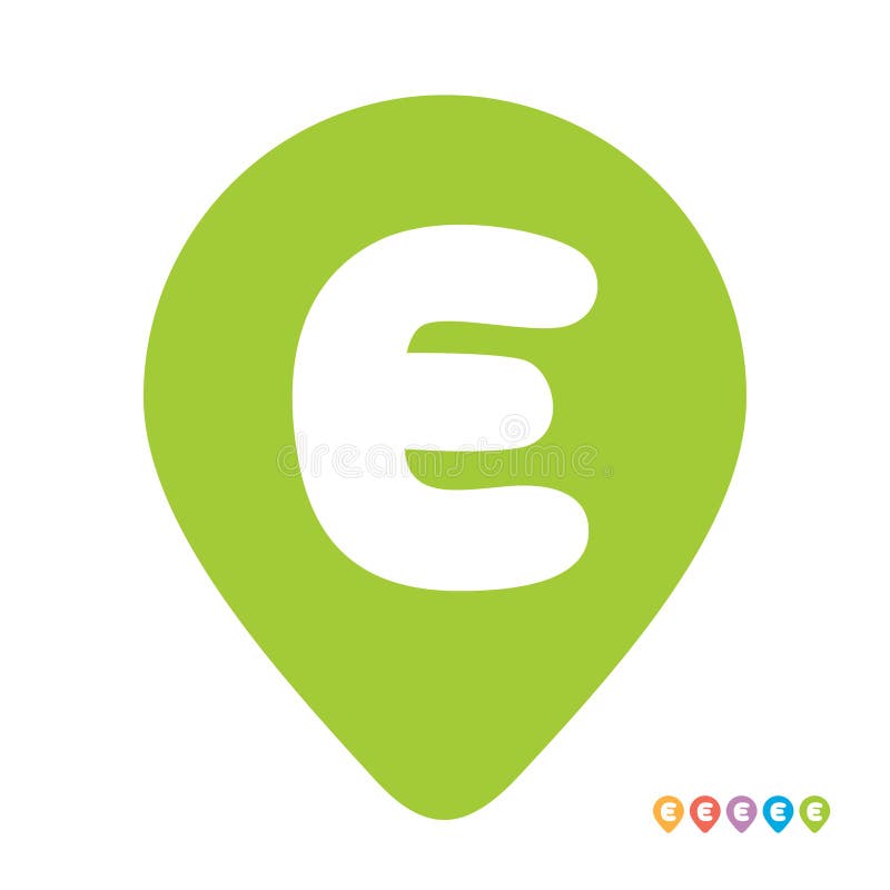 Letter E location pin symbol, initial e map pin icon vector illustration stock illustration