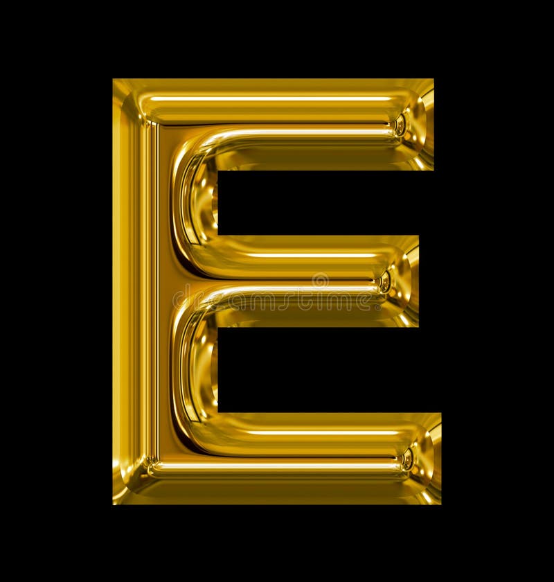 Letter E Rounded Shiny Golden Isolated on Black Stock Illustration