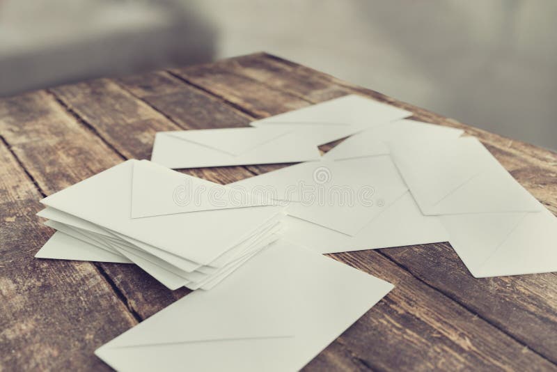 Letter Envelopes for Mail Postage on Wooden Table Stock Image Image