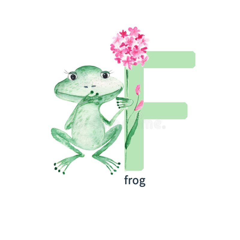 Adorable Baby Frog with Flowers Watercolor Illustration Stock Illustration