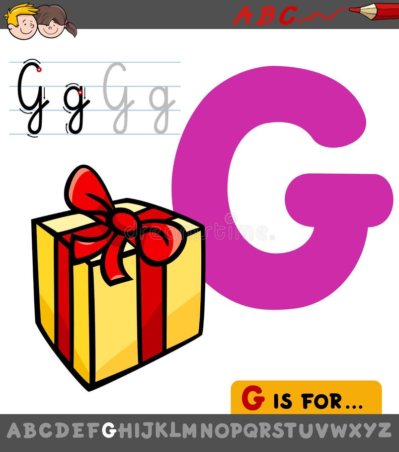 Letter G Worksheet with Cartoon Gift Stock Vector - Illustration of ...