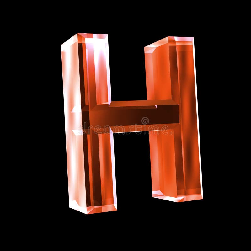 Letter H in red glass 3D stock illustration. Illustration of metal ...