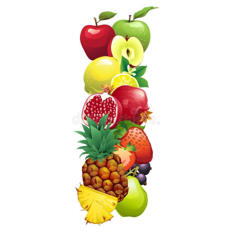 Vector illustration Letter I composed of different fruits with leaves stock...