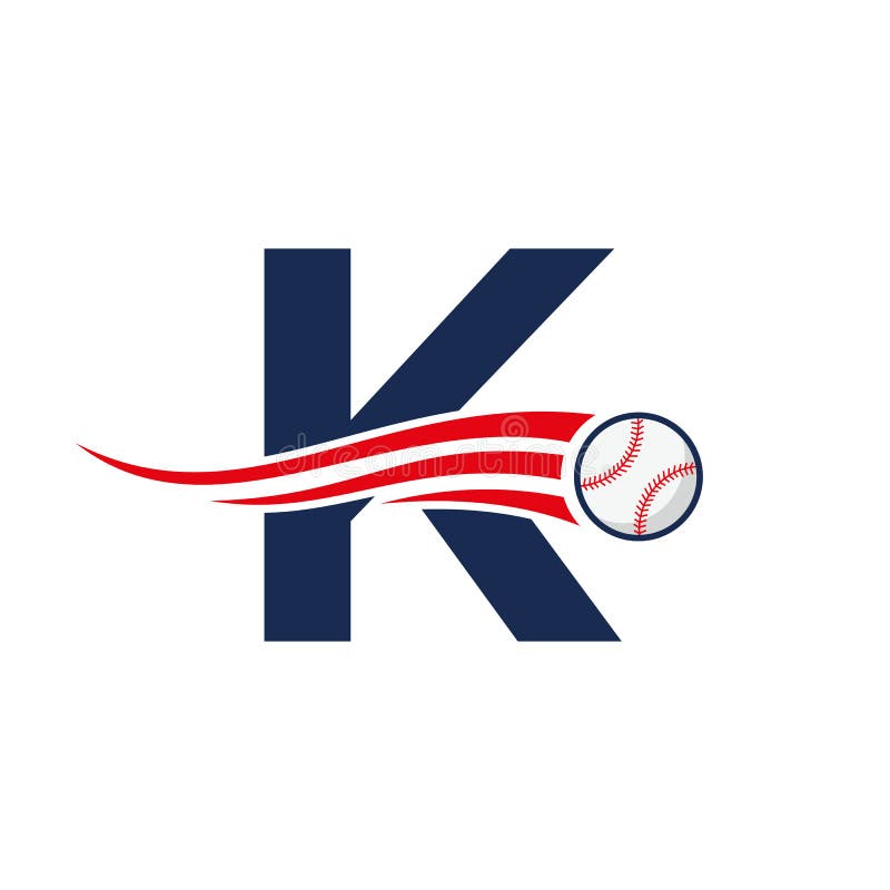 Letter K Baseball Logo Concept with Moving Baseball Icon Vector