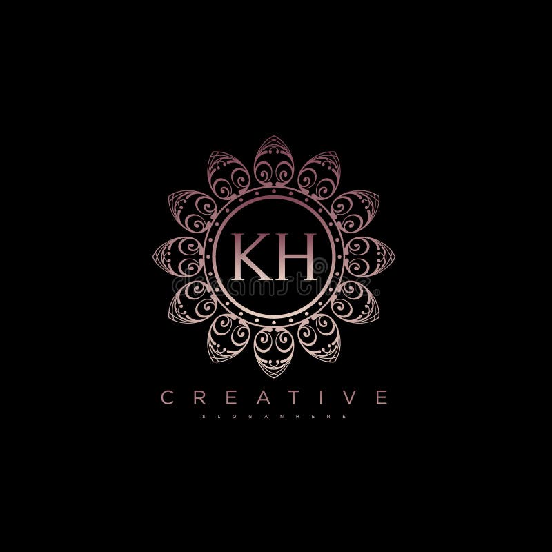 Letter kh elegant initial lotus vektor vektor illustrationer