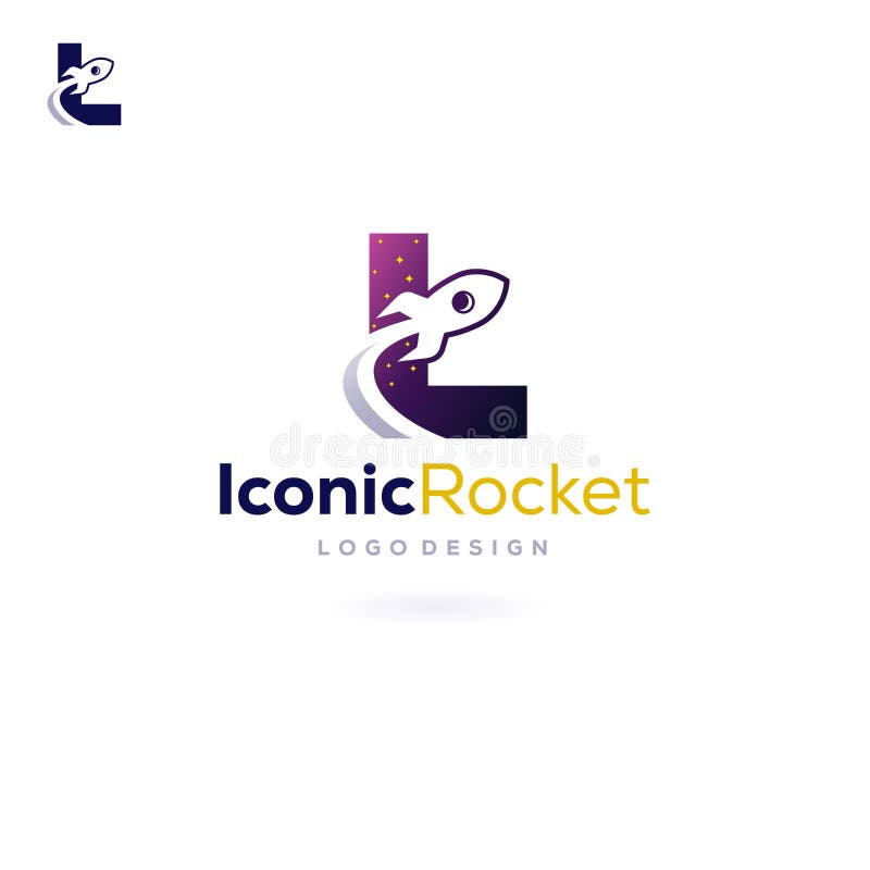 Letter L Rocket Logo spaceship launch into galaxy stock illustration