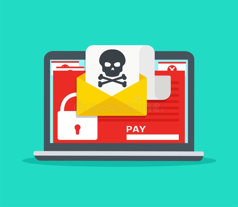 Letter on laptop with malware. Hacker attack. royalty free illustration