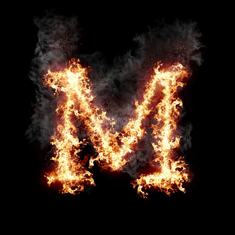 Letter M Burning in Fire with Smoke, Digital Art Isolated on Black ...