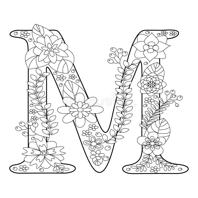 Letter M Coloring Book For Adults Vector Stock Vector ...