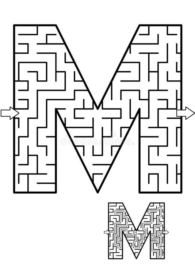 Alphabet learning fun and educational activity for kids - letter M maze game. Answer included. Alphabet learning fun and educational activity for kids - letter M maze game. Answer included.